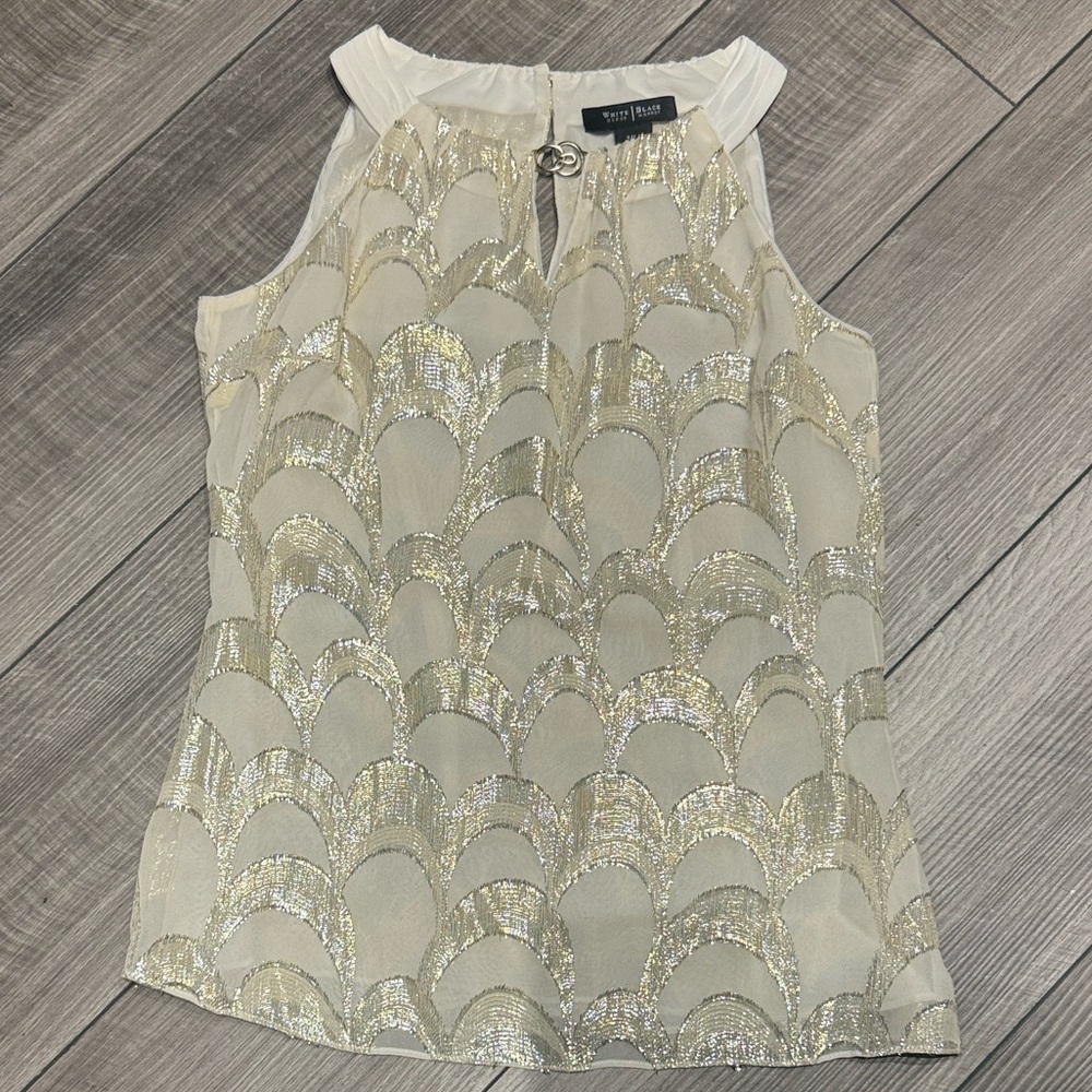 White House Black Market Gold and Cream Blouse